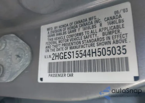2004 Honda Civic Lx z USA, uszkodzony, nr VIN 2HGES15544H505035